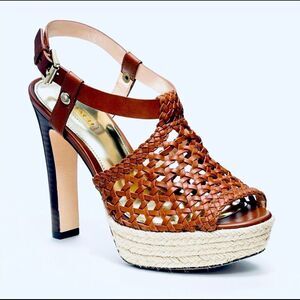 Coach zany woven calf vachetta espadrille stacked stilletto heels shoes   Sz 10